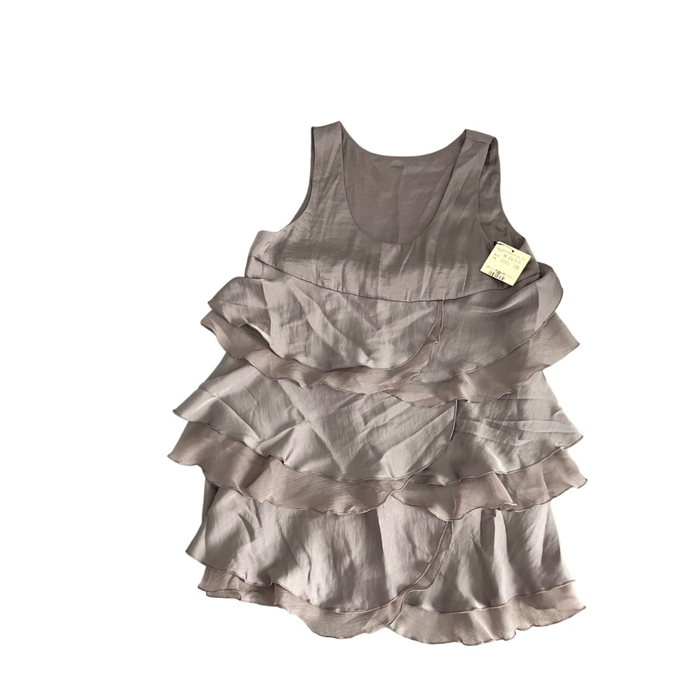 NWT Rope Picnic Taupe Tiered‎ Ruffle Blouse Sleeveless Sz 38 Party Boho Summer